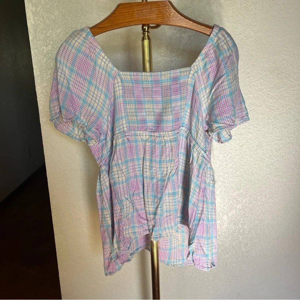 ISABEL ~ Maternity Colorful Plaid Top with Center Tie - Picture 9 of 9